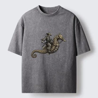 Tokyo-Tiger Samurai Riding Seahorse Washed T-Shirt
