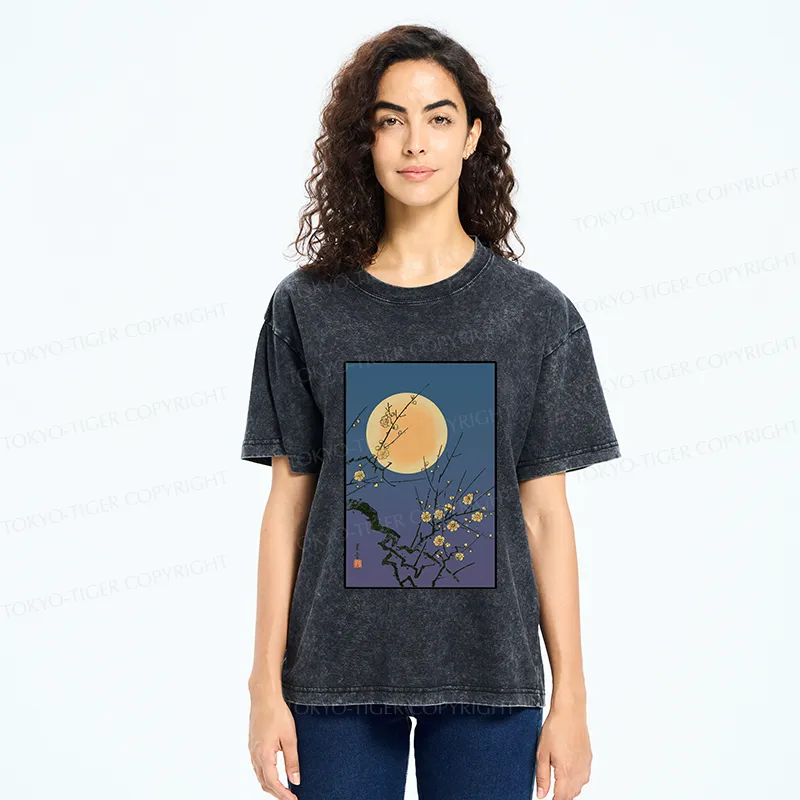 Tokyo-Tiger Vintage Moon Painting Washed T-Shirt