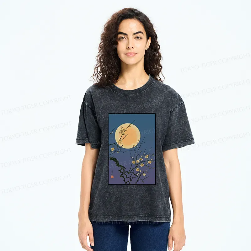Tokyo-Tiger Vintage Moon Painting Washed T-Shirt
