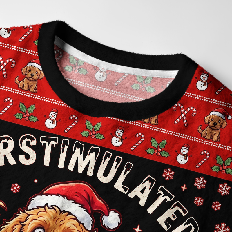 Tokyo-Tiger Overstimulated But Festive Dog Fuzzy Christmas Ugly Sweatshirt