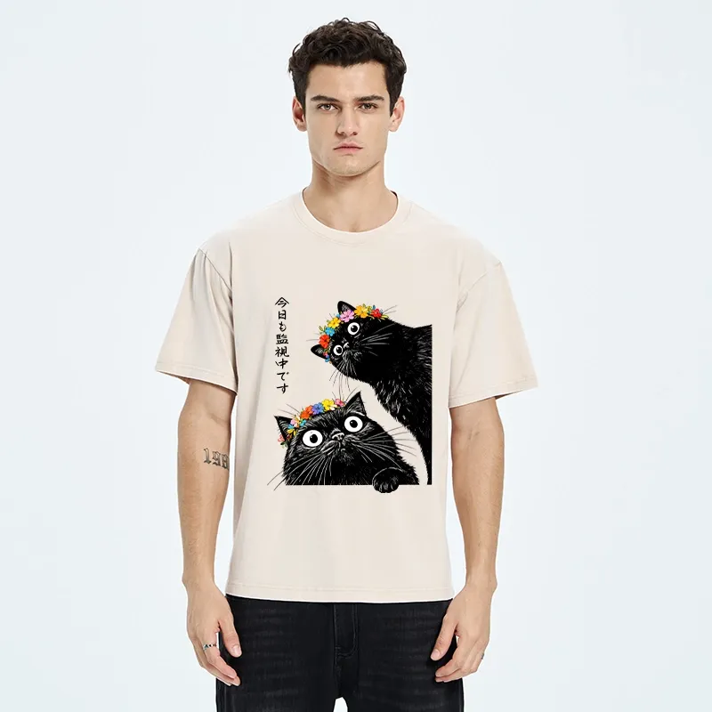 Tokyo-Tiger Flower Crown Black Cat Washed T-Shirt