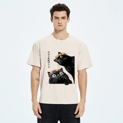 Tokyo-Tiger Flower Crown Black Cat Washed T-Shirt