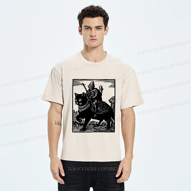 Tokyo-Tiger Knight Riding A Cat Washed T-Shirt