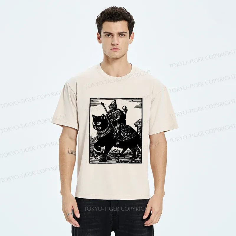 Tokyo-Tiger Knight Riding A Cat Washed T-Shirt