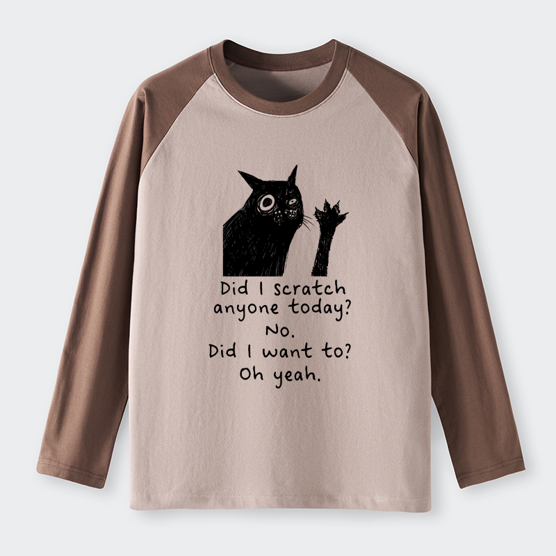 Tokyo-Tiger Black Cat Scratches People Raglan Long Sleeve T-shirt