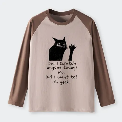 Tokyo-Tiger Black Cat Scratches People Raglan Long Sleeve T-shirt