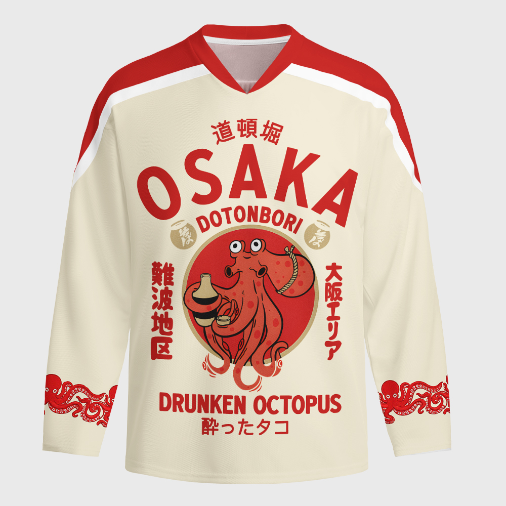 Tokyo-Tiger Drunken Octopus Japan Long-Sleeve Hockey Jersey