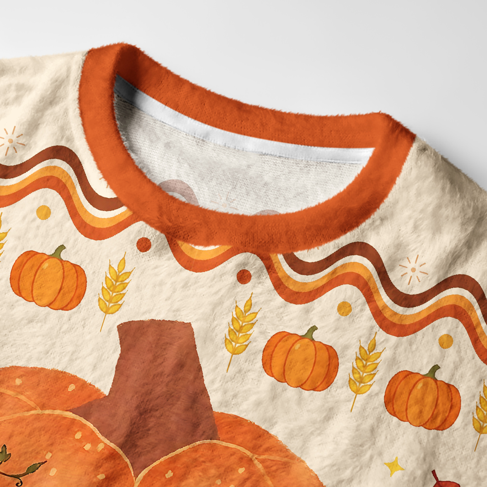 Tokyo-Tiger Pumpkin House Turkey Celebration Fuzzy Christmas Ugly Sweatshirt