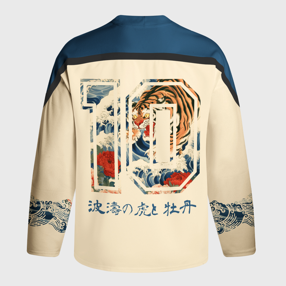 Tokyo-Tiger Tiger Of The Floral Surf Long-Sleeve Hockey Jersey