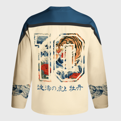 Tokyo-Tiger Tiger Of The Floral Surf Long-Sleeve Hockey Jersey