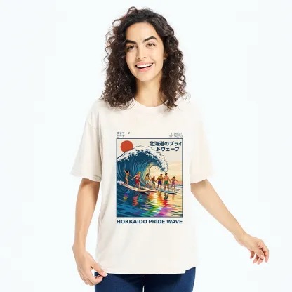 Tokyo-Tiger Hokkaido Pride Wave Surfing Fun Washed T-Shirt