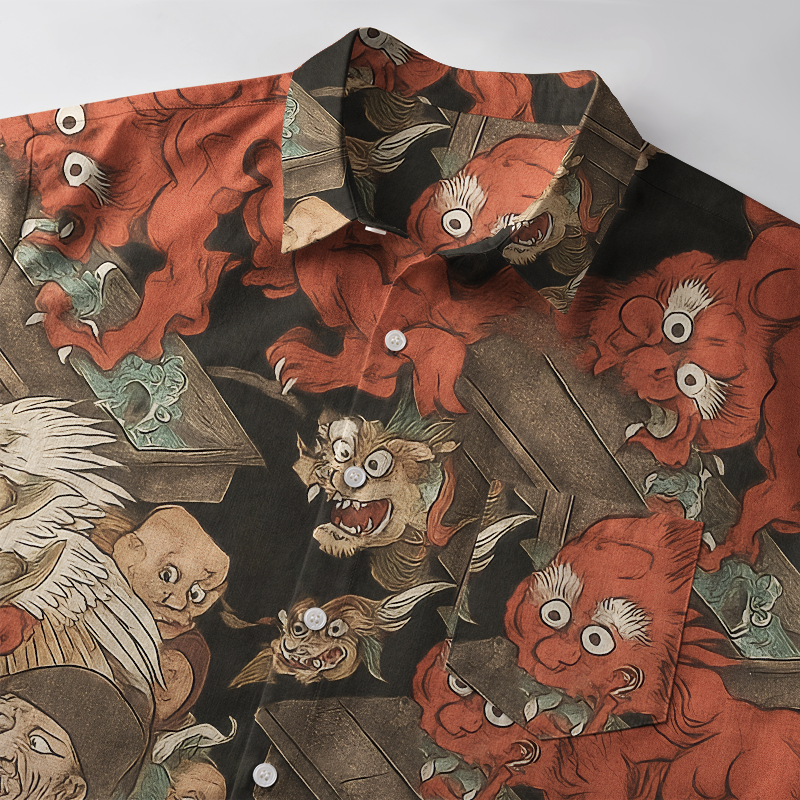 Tokyo-Tiger Japanese Mythical Beasts Button-up Shirt