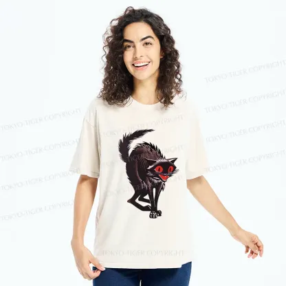 Tokyo-Tiger Halloween Scary Black Cat Washed T-Shirt