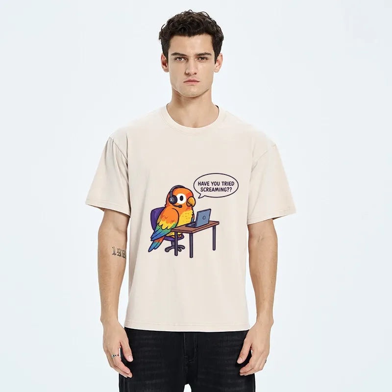Tokyo-Tiger Funny Bird Call Center Agent Washed T-Shirt