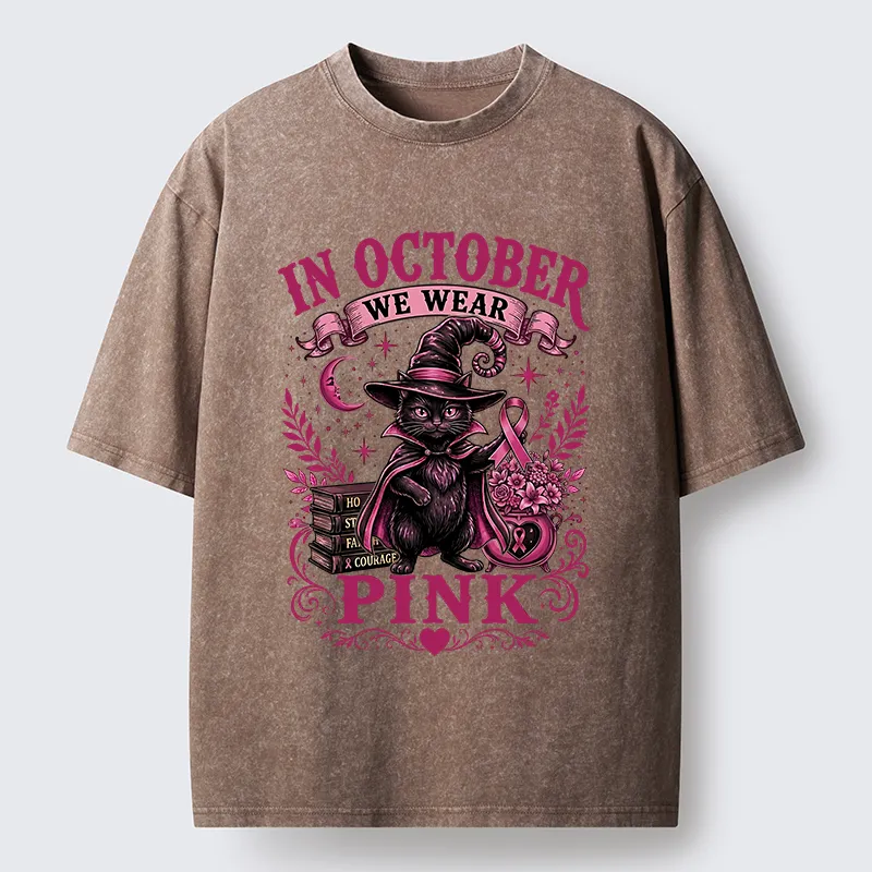 Tokyo-Tiger Witch Cat Breast Cancer Awareness Washed T-Shirt