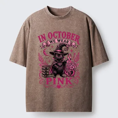 Tokyo-Tiger Witch Cat Breast Cancer Awareness Washed T-Shirt
