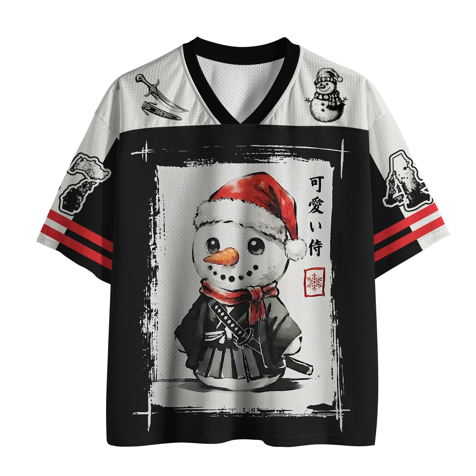 Tokyo-Tiger Ink-Style Snowman Samurai Mesh Jersey