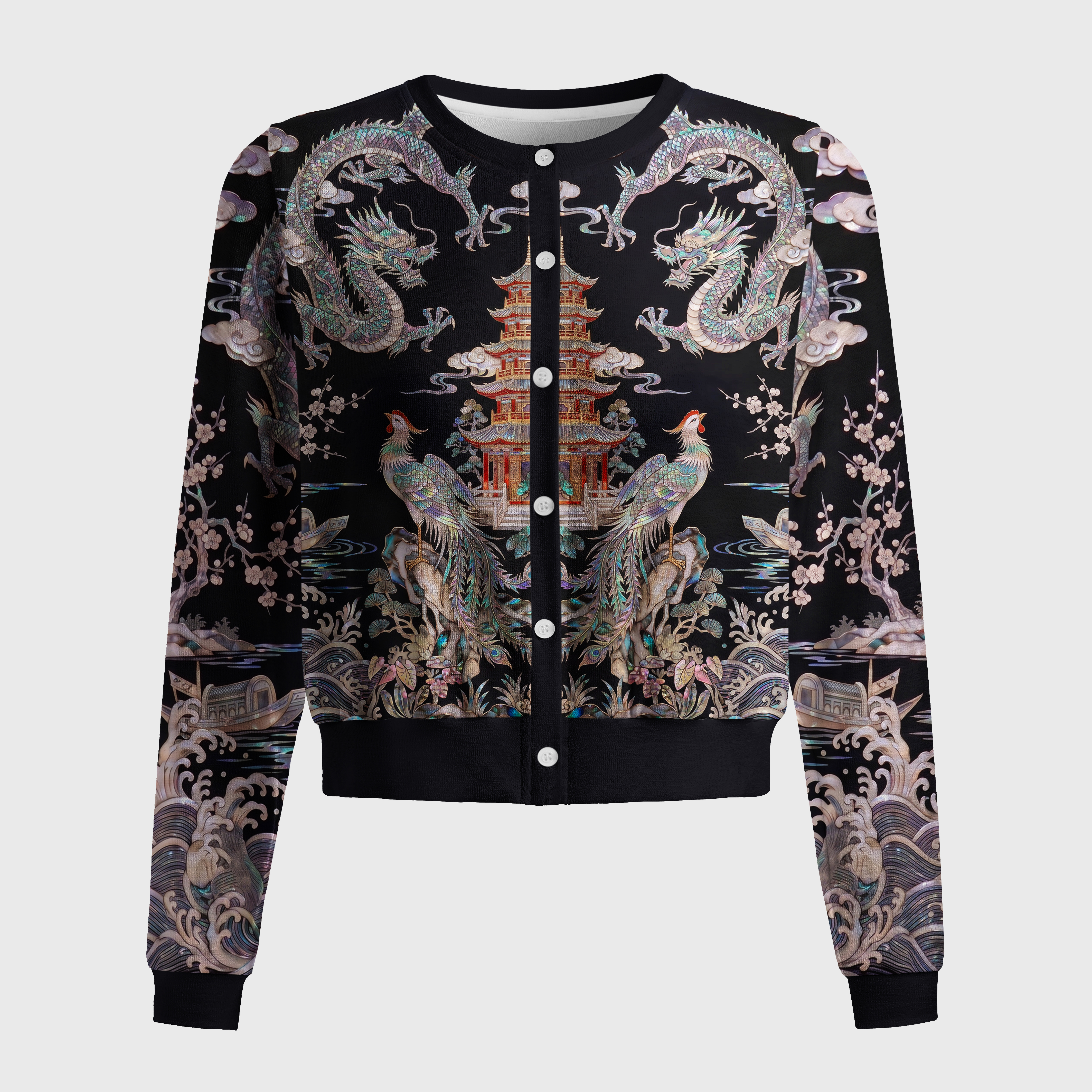 Tokyo-Tiger Shell Inlay Style Chinese Myth Creature Women's Lightweight Cardigan