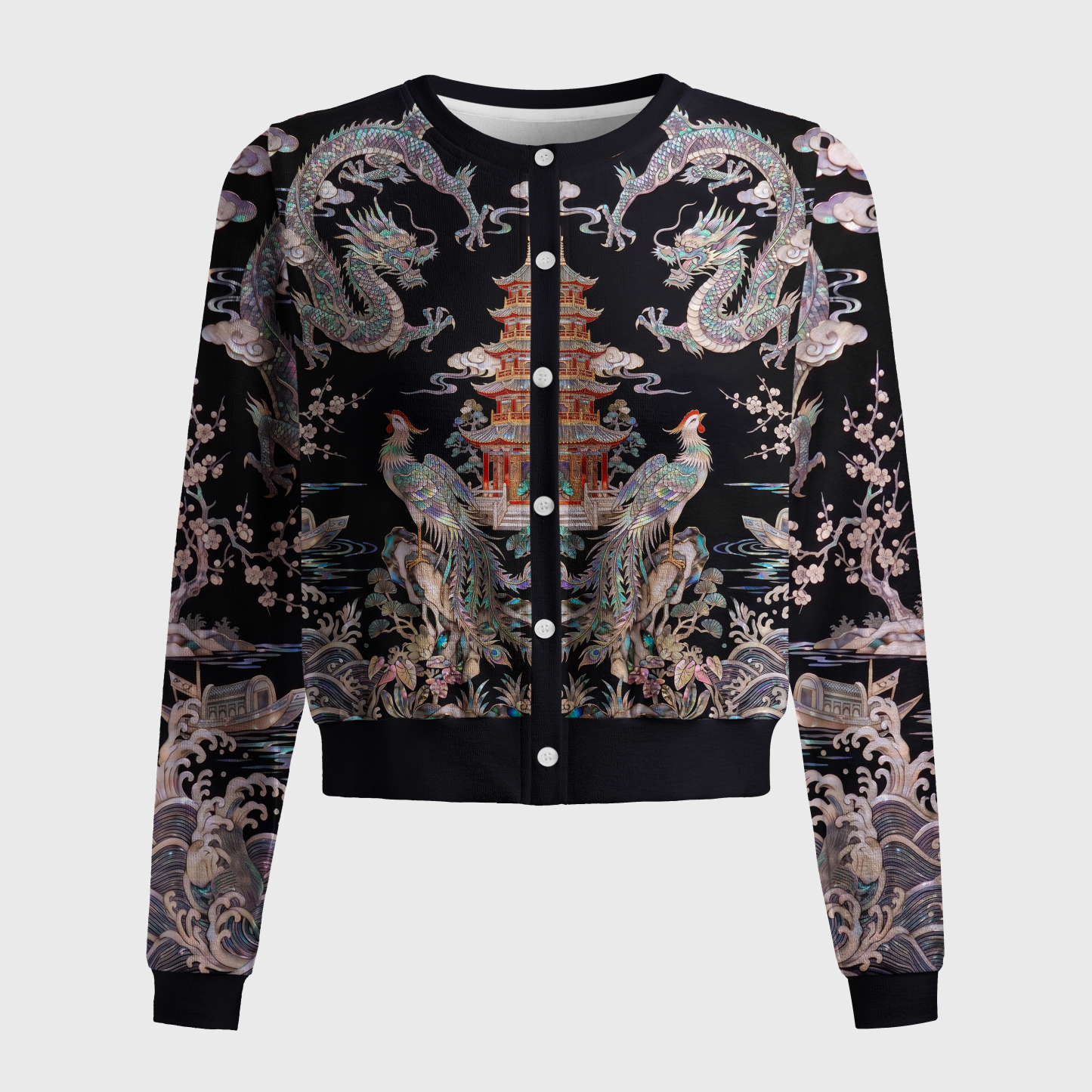 Tokyo-Tiger Shell Inlay Style Chinese Myth Creature Women's Lightweight Cardigan