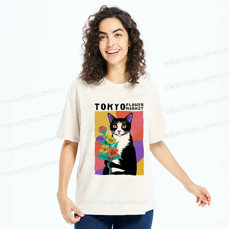 Tokyo-Tiger Flower Market In Tokyo Japan Washed T-Shirt