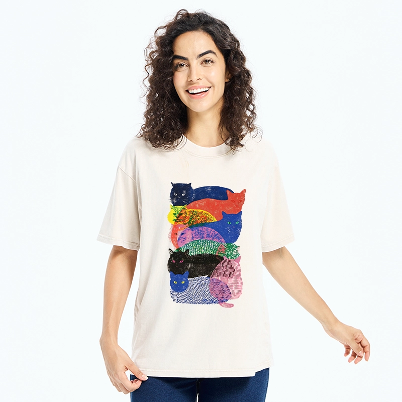 Tokyo‑Tiger Retro Cat Art Washed T‑Shirt