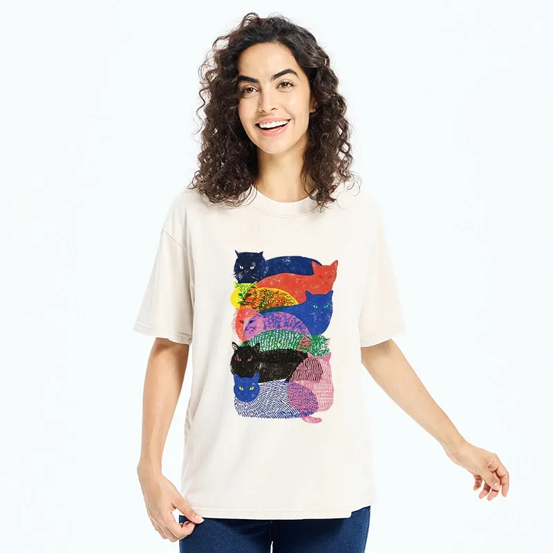 Tokyo‑Tiger Retro Cat Art Washed T‑Shirt