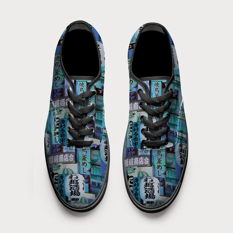 Tokyo-Tiger Tokyo Street Signs Blue Canvas Shoes