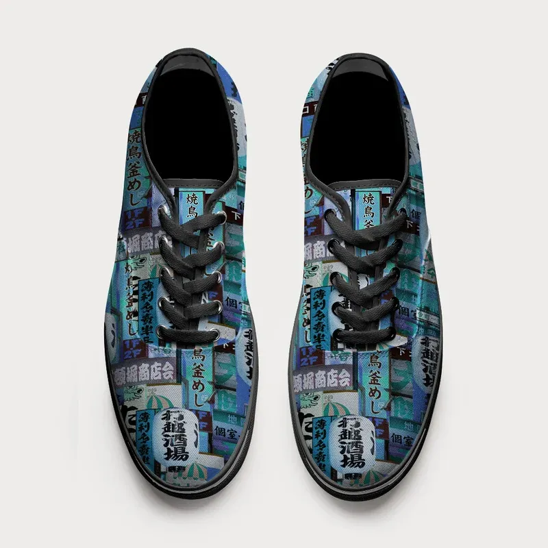 Tokyo-Tiger Tokyo Street Signs Blue Canvas Shoes