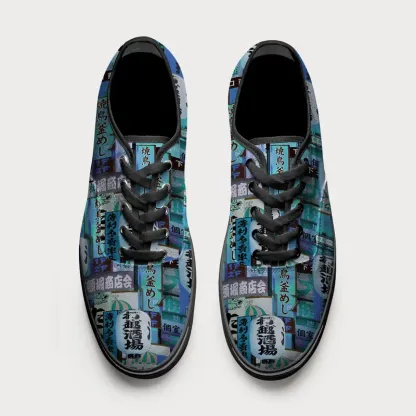 Tokyo-Tiger Tokyo Street Signs Blue Canvas Shoes
