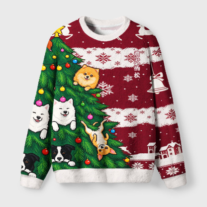 Tokyo-Tiger Pups in Pine Fuzzy Christmas Ugly Sweatshirt
