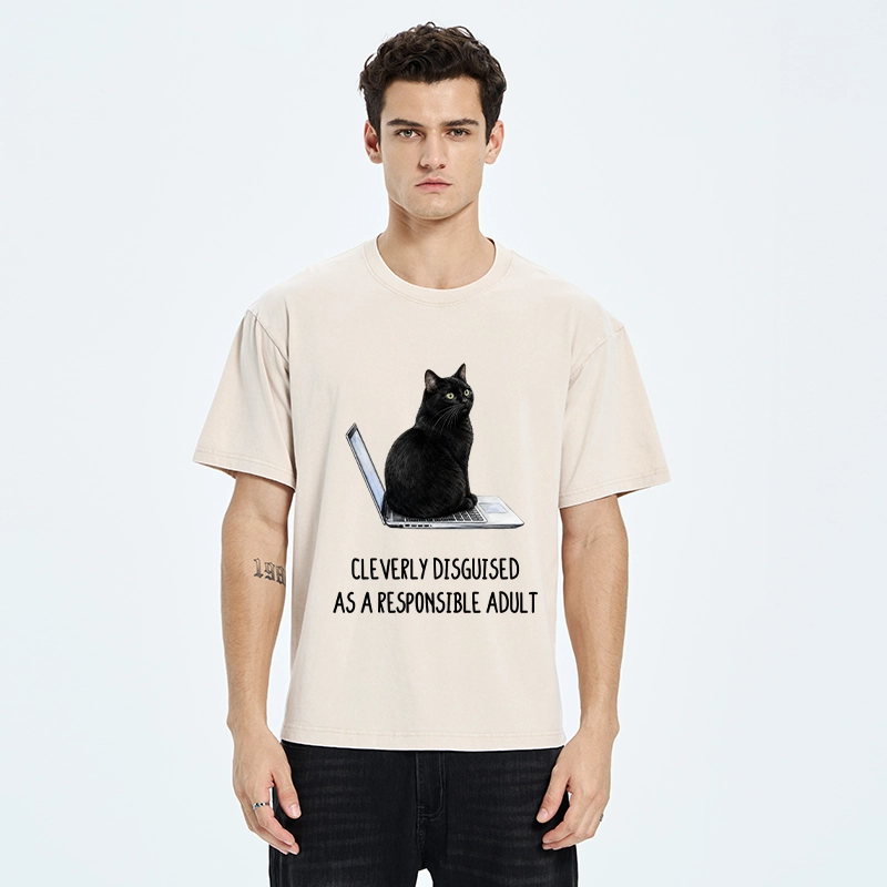 Tokyo-Tiger Cat Pretending To Be Adult Washed T-Shirt
