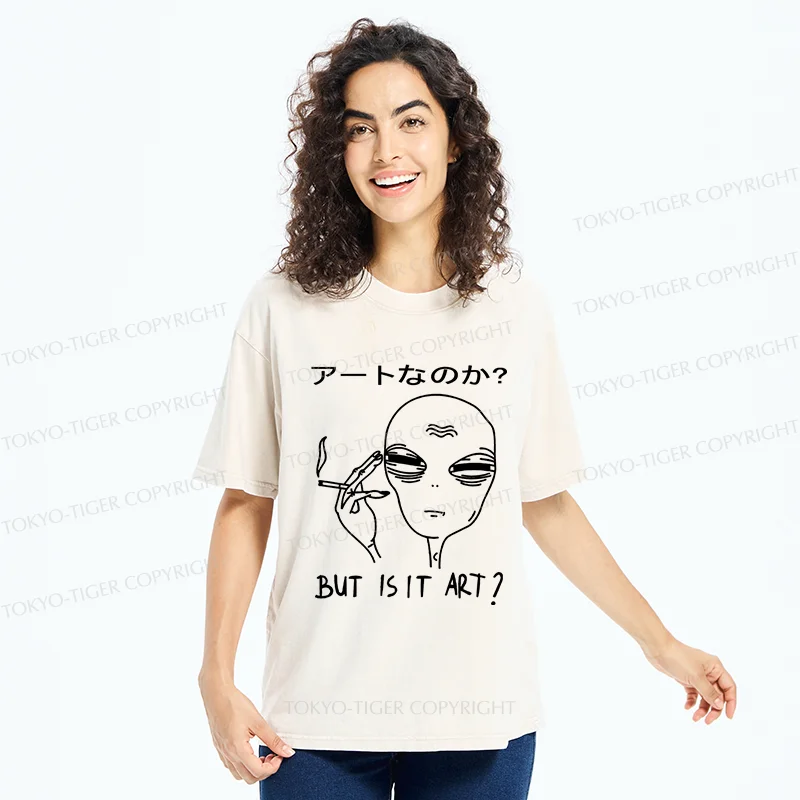 Tokyo-Tiger Alien Irony Funny Washed T-Shirt