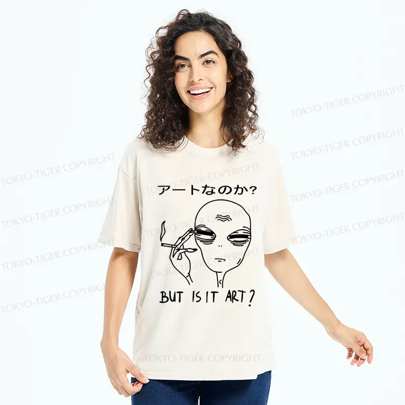 Tokyo-Tiger Alien Irony Funny Washed T-Shirt