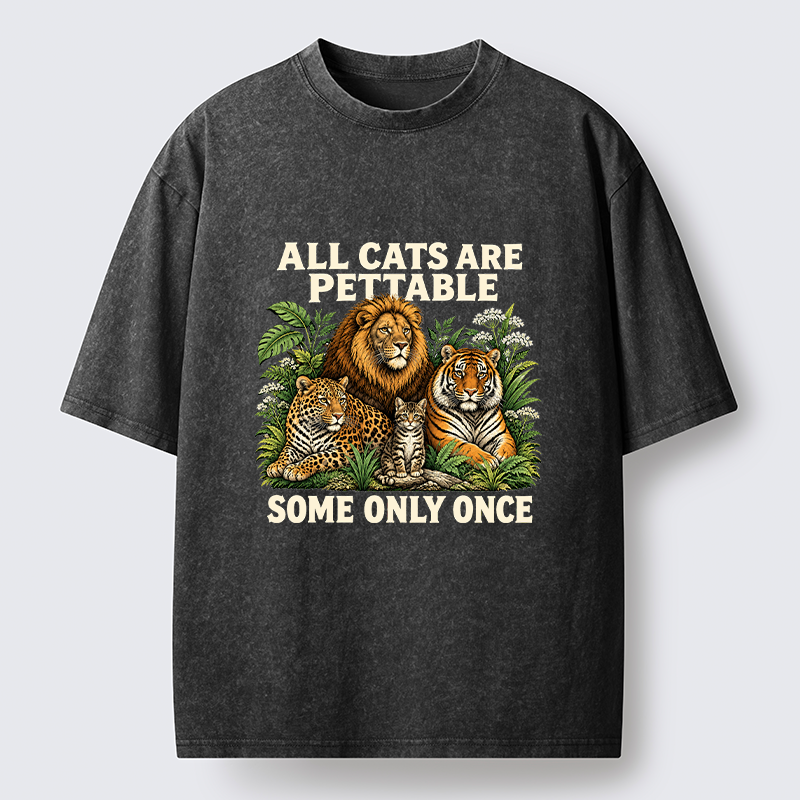Tokyo-Tiger Funny Wild Cat Family Scene Washed T-Shirt