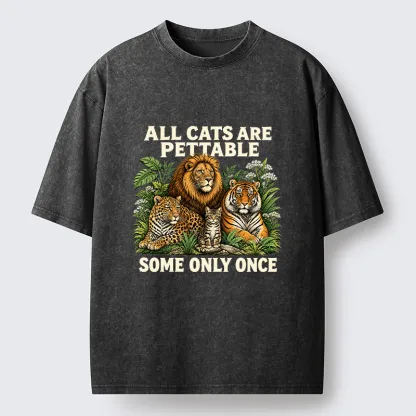 Tokyo-Tiger Funny Wild Cat Family Scene Washed T-Shirt
