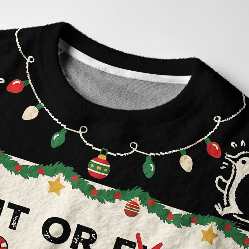 Tokyo-Tiger Woodblock Penguin:Fight Or Flight Fuzzy Christmas Ugly Sweatshirt