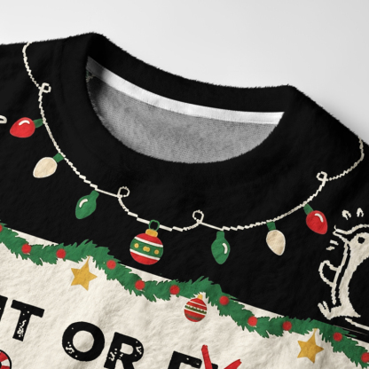 Tokyo-Tiger Woodblock Penguin:Fight Or Flight Fuzzy Christmas Ugly Sweatshirt