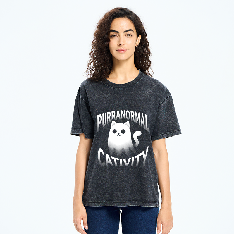 Tokyo‑Tiger Funny Ghost Cat Meme Washed T‑Shirt