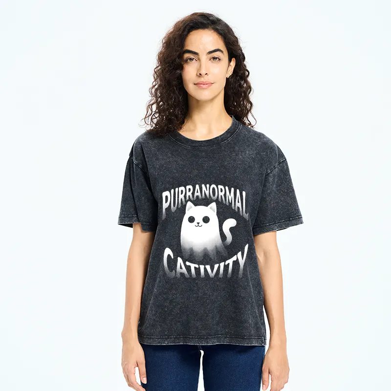 Tokyo‑Tiger Funny Ghost Cat Meme Washed T‑Shirt