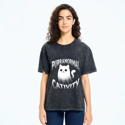 Tokyo‑Tiger Funny Ghost Cat Meme Washed T‑Shirt