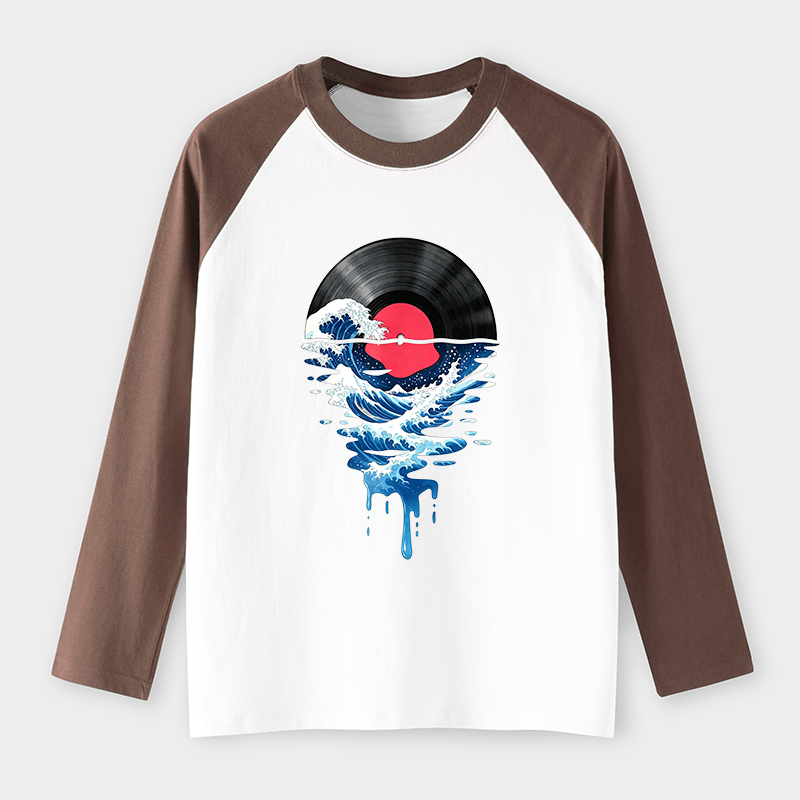 Tokyo-Tiger Vinyl Records And Waves Raglan Long Sleeve T-shirt
