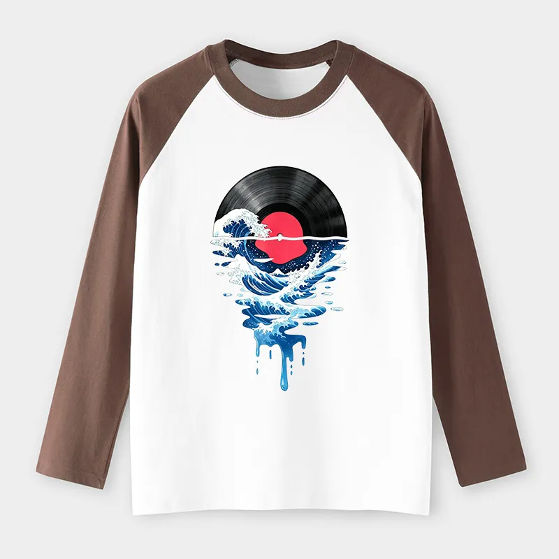 Tokyo-Tiger Vinyl Records And Waves Raglan Long Sleeve T-shirt