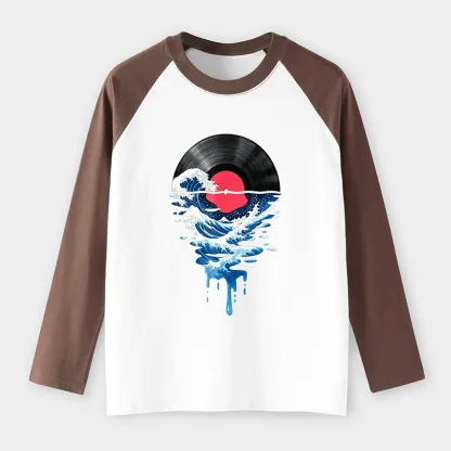 Tokyo-Tiger Vinyl Records And Waves Raglan Long Sleeve T-shirt