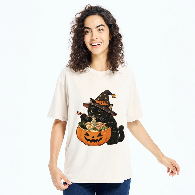 Tokyo-Tiger Witch Cat Ramen Washed T-Shirt
