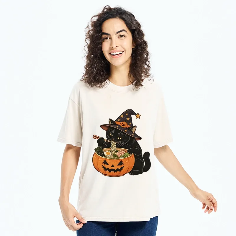 Tokyo-Tiger Witch Cat Ramen Washed T-Shirt