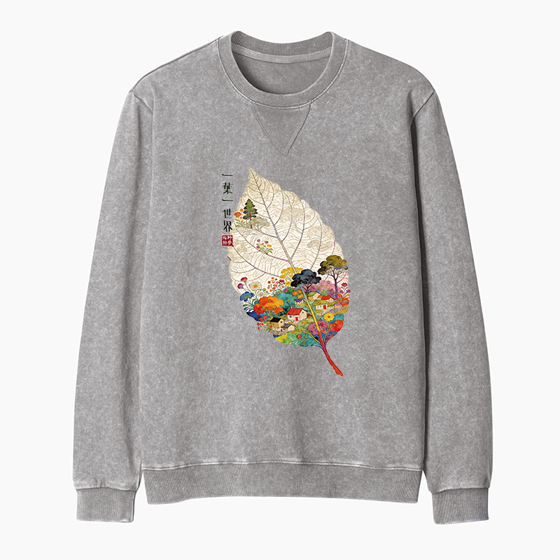 Tokyo-Tiger One Leaf Holds A Tiny Colorful World Washed Terry Sweatshirt