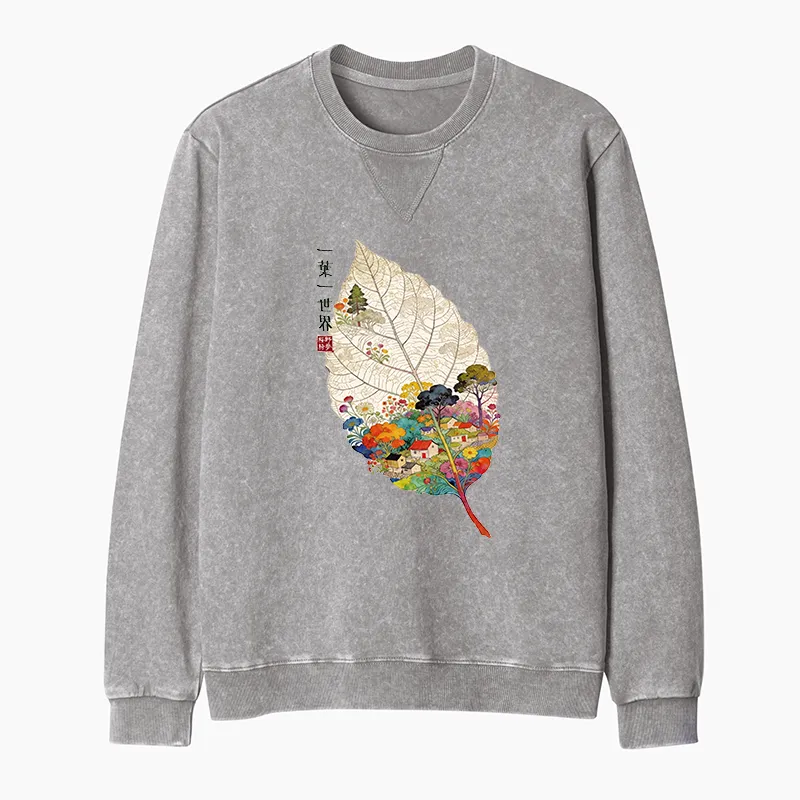 Tokyo-Tiger One Leaf Holds A Tiny Colorful World Washed Terry Sweatshirt