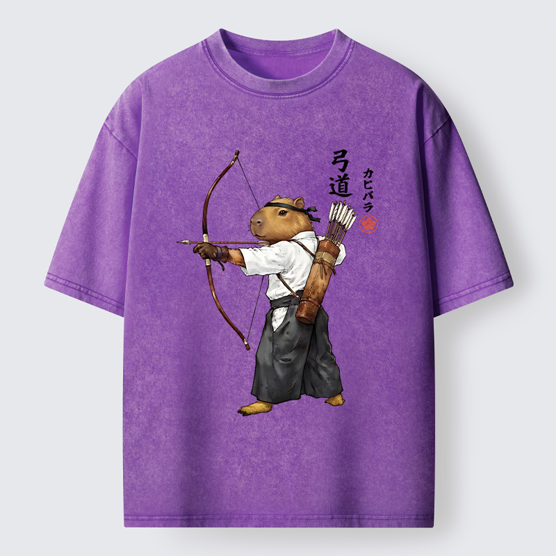 Tokyo-Tiger Capybara Kyudo Meme Washed T-Shirt