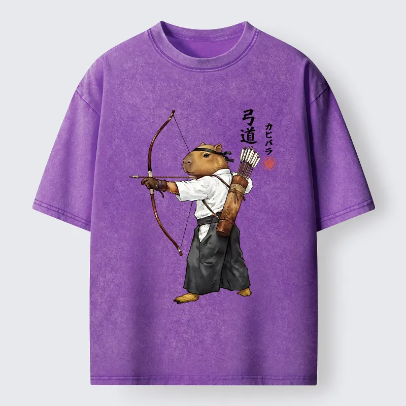 Tokyo-Tiger Capybara Kyudo Meme Washed T-Shirt