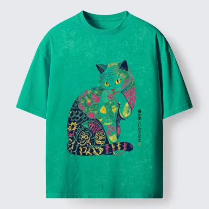 Tokyo‑Tiger Colorful Japanese Cat Washed T‑Shirt